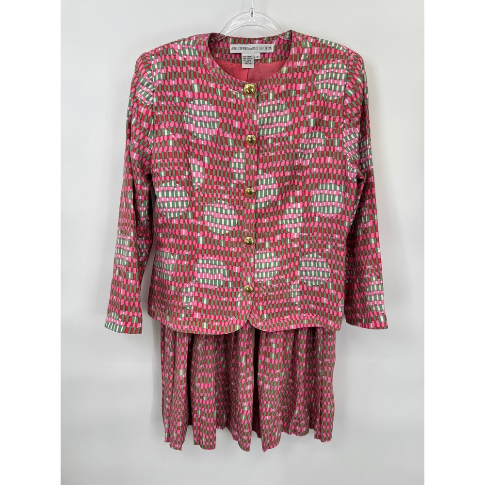 Anne Crimmins Skirt Suit Set Womens 12 Pink Geometric Coquette Vintage - Picture 3 of 16